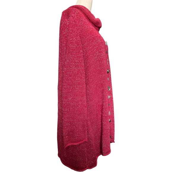 Soft Surroundings Mixed Button Crystal Rhinestone Shimmery Red Tunic Sweater L - Picture 6 of 11